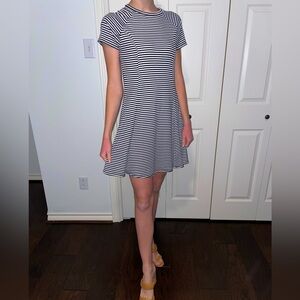 Alya Black & White Striped T-Shirt Dress with Sleeves